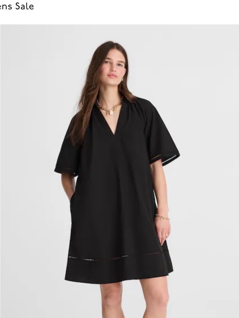 *NWT* Poplin Splitneck Mini Shirtdress in Black. Size:XS